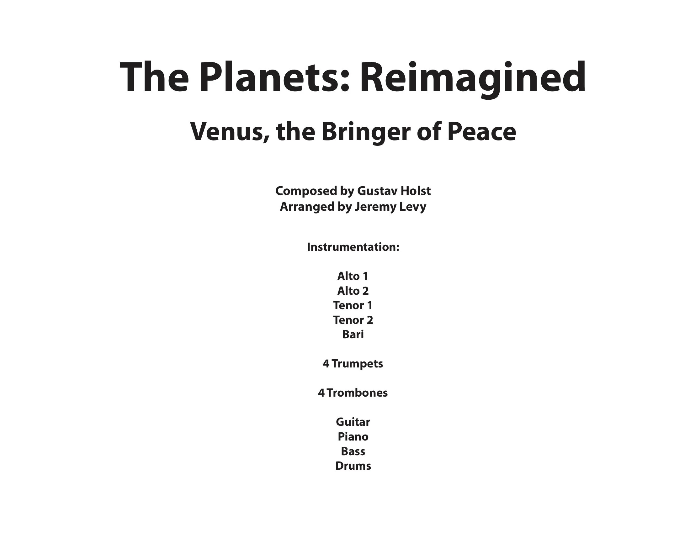 Mars, the Bringer of War - Sheet Music — Jeremy Levy - Composer